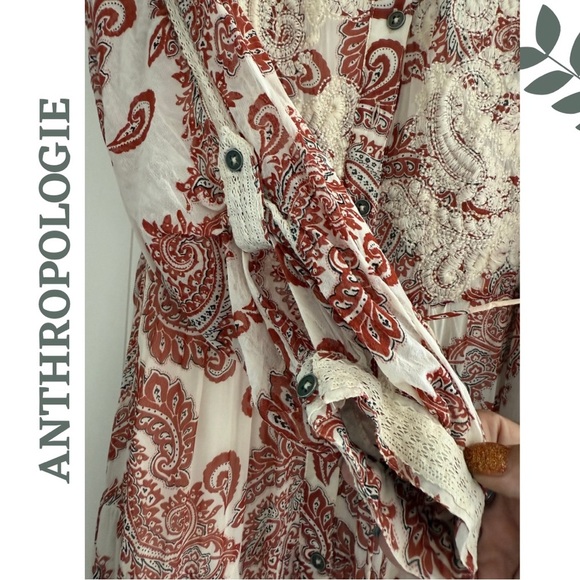 Anthropologie Aleah Allaire Paisley Maxi Dress Ivory Terracotta Paisley Size 1X - Picture 6 of 13
